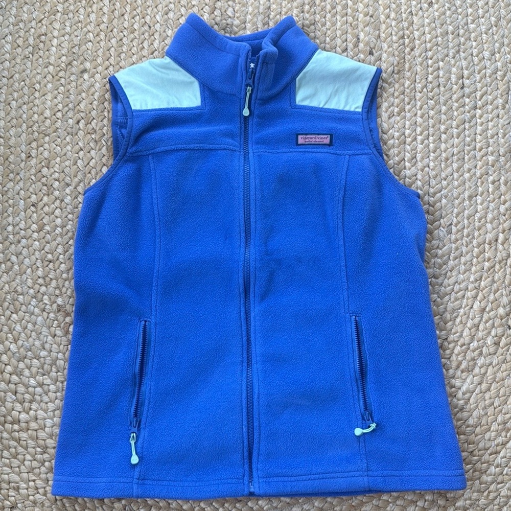 Vineyard Vines Shep Fleece Vest Blue and Mint Green Full Zip Women Medium EUC
